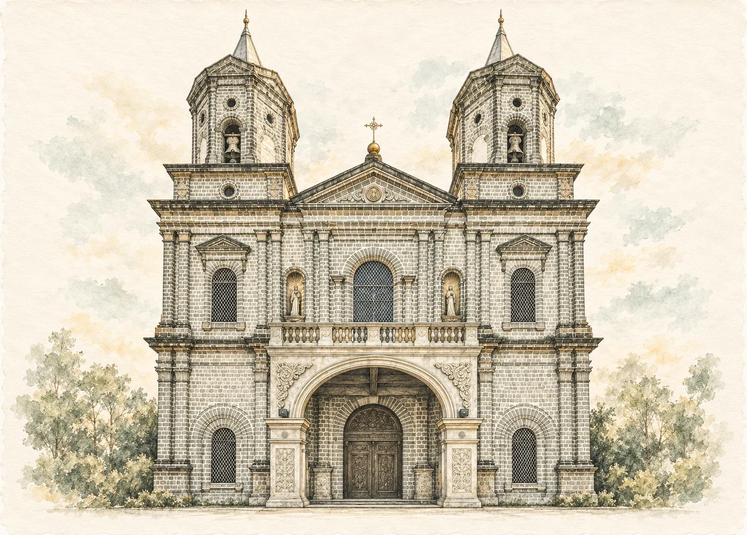 Architectural sketch of Holy Rosary Basilica, Pisamban Maragul, Angeles City
